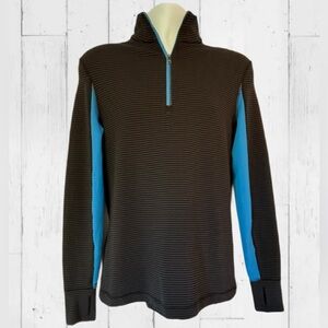 Lululemon Velocity 1/4 Zip Shirt Mini Hyper Stripe Black Blue | Men’s Small